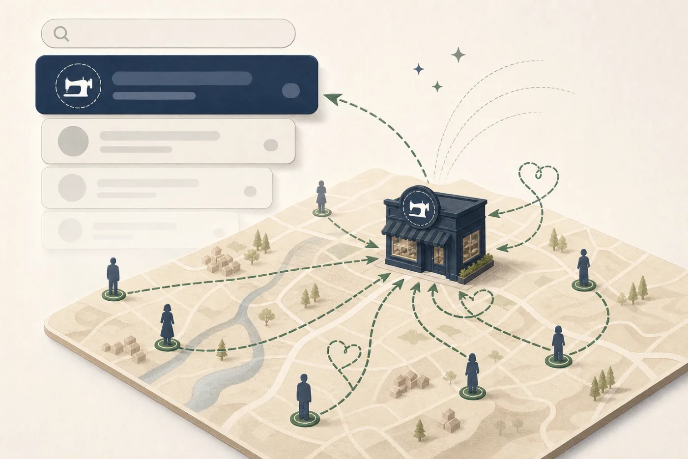 Illustration of local search bringing customers to Krajčírstvo Aťa