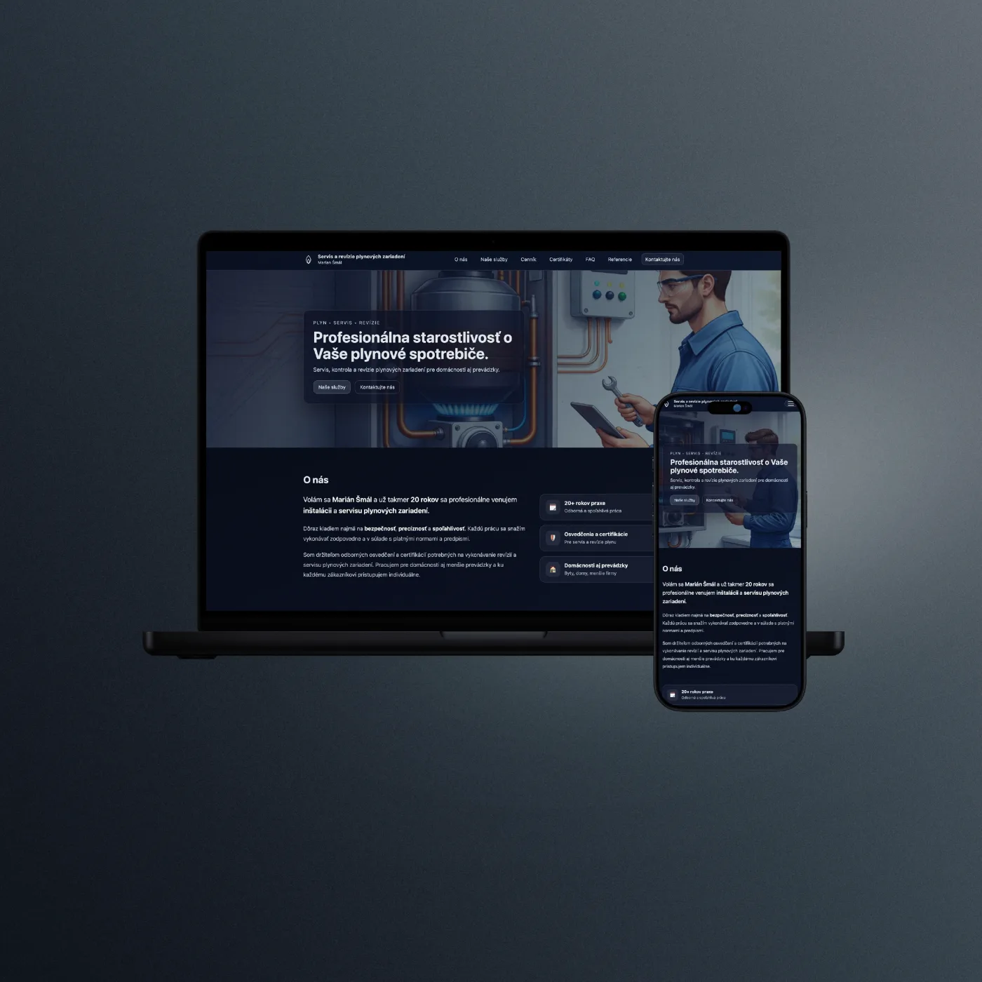 ServisKotlovBB.sk redesigned homepage on laptop and phone